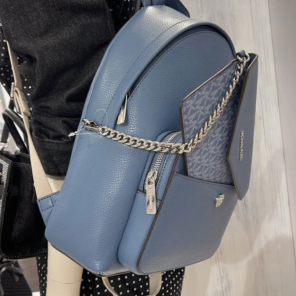 MICHAEL KORS Maisie Medium Pebbled Leather 2-in-1 Backpack Denim NWT
